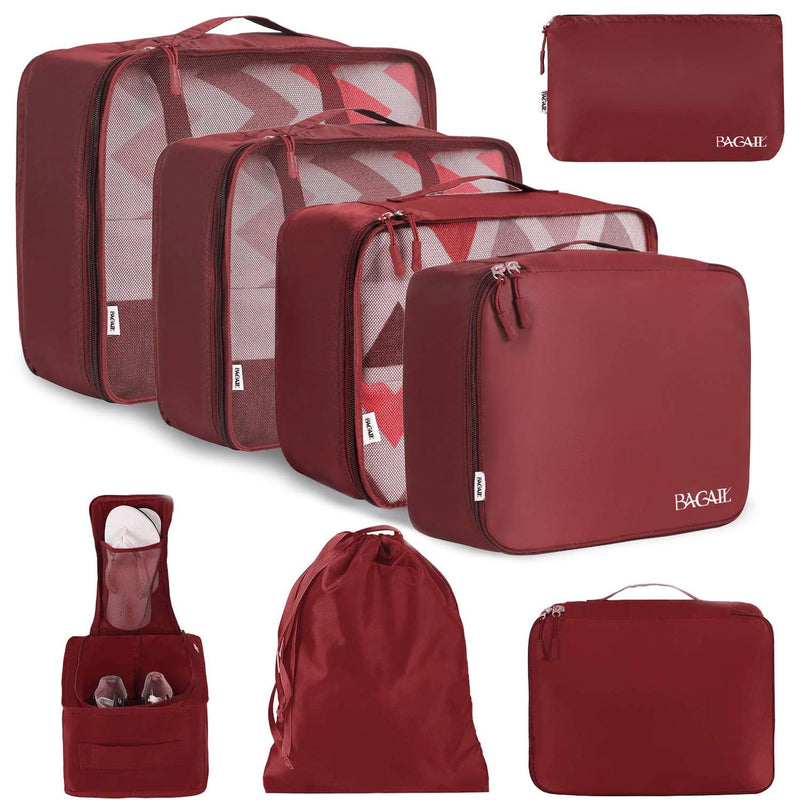 BAGAIL 8 Set Packing Cubes Luggage Packing Organizers for Travel Accessories-Wine Red Wine Red