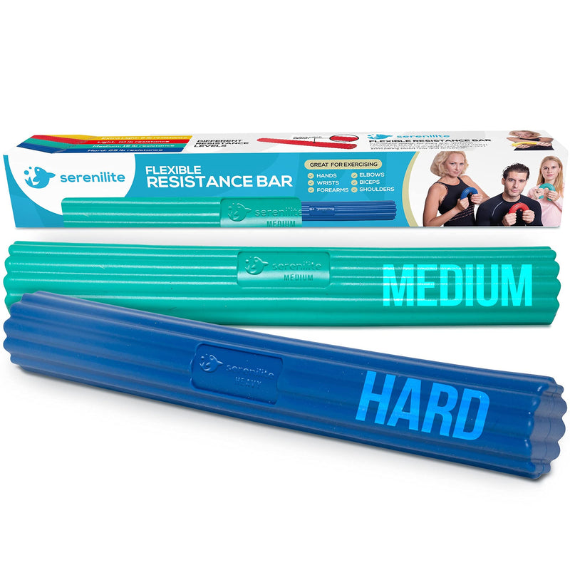 [Australia] - Serenilite Flexible Resistance Bar, Grip Strength Trainer, Resistance Band, Forearm Exerciser Workout, Flexible Bar for Tennis Elbow, Golfers Elbow, Physical Therapy, Pain Relief, Tendonitis, Recovery Set of 2 - Medium & Hard 