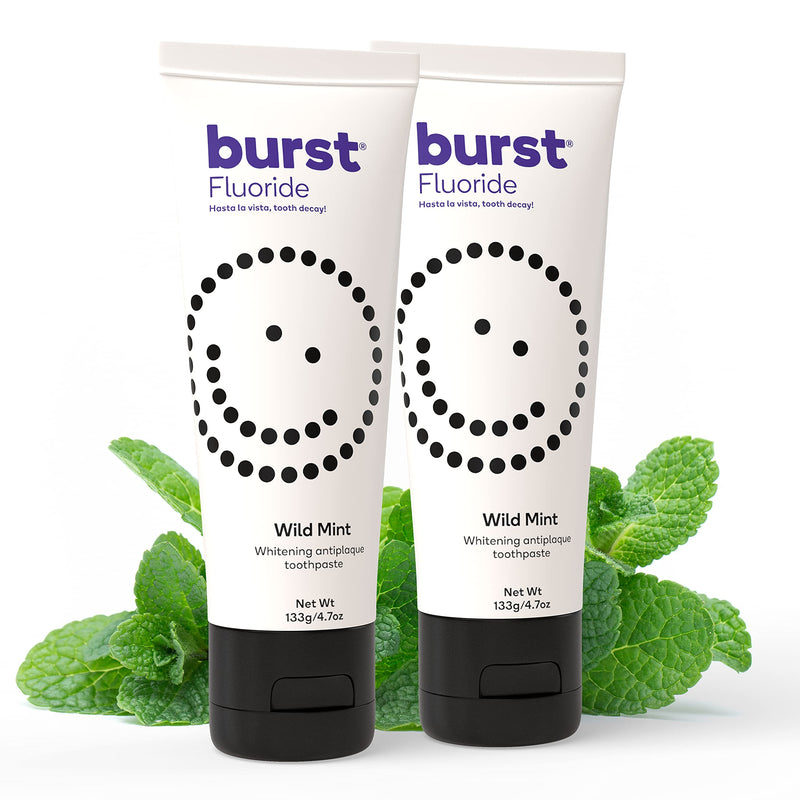 [Australia] - BURST Whitening Toothpaste with Cavity Fighting and Stain Removal Fluoride (4.7oz/2 Pack) | for Sensitive Teeth | with Xylitol | Vegan, Gluten & SLS Free | Wild Mint Wild Mint 2 Pack 