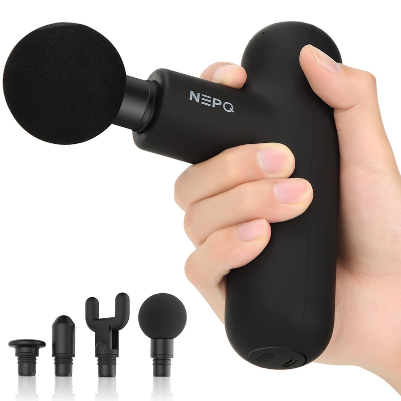 [Australia] - Mini Massage Gun, Powerful Fascial Gun Portable Deep Tissue Percussion Muscle Back Head Massager for Pain Relief with 4 Massage Heads High-Intensity Vibration Rechargeable Small Massage Gun Black 