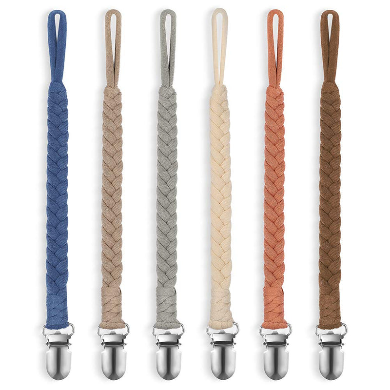 [Australia] - Pacifier Clip for Boys and Girls, 6 Pack Baby Pacifier Holder Leash 100% Handmade Braided Fits All Pacifiers & Teething Toys Modern Unisex Baby Gift Colorful 