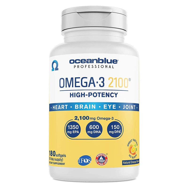 [Australia] - Oceanblue Professional Omega-3 2100 – 180 ct – Triple Strength Burpless Fish Oil Supplement with High-Potency EPA, DHA, DPA – Wild-Caught – Orange Flavor (90 Servings) 