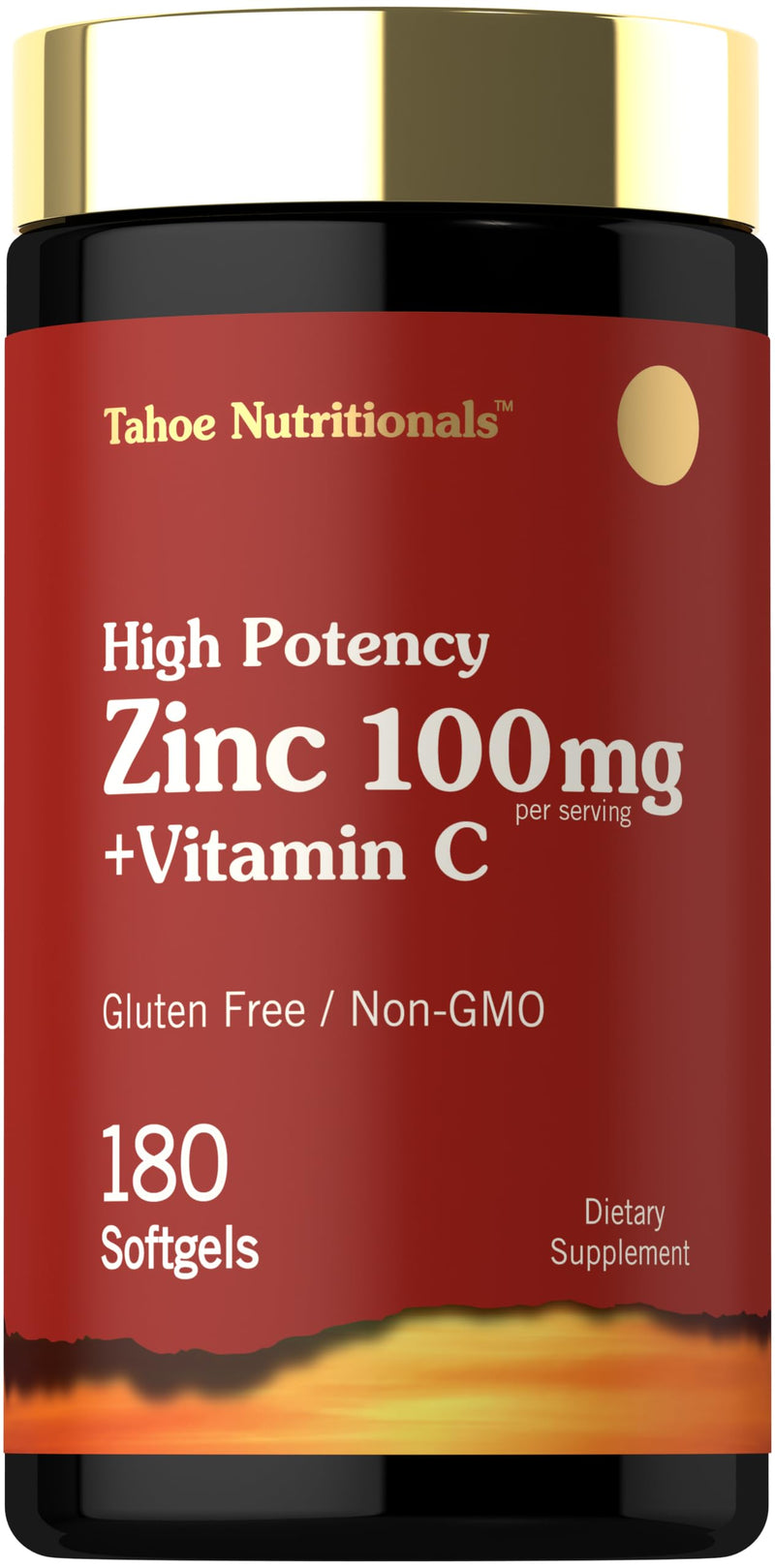 Carlyle Zinc Supplement 100mg with Vitamin C | 180 Softgels | Non-GMO, Gluten Free | Tahoe Nutritionals
