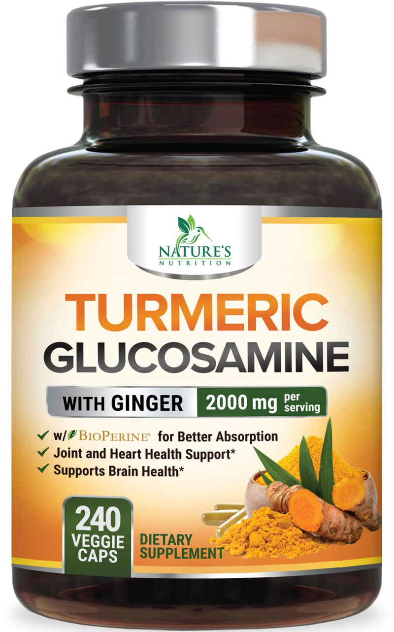 [Australia] - Turmeric Curcumin Supplement 2000mg - 95% Curcuminoids with Glucosamine, Ginger & MSM, BioPerine Black Pepper for Best Absorption, Nature's Vegan Joint Support, Non-GMO, Bottled in USA - 240 Capsules 240 Count (Pack of 1) 