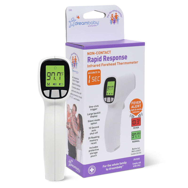 [Australia] - Dreambaby Non-Contact Rapid Response Infrared Digital Forehead Thermometer - 20 Readings Memory Recall, 10 sec Shut-Off - for Infants, Children, and Adults - White 