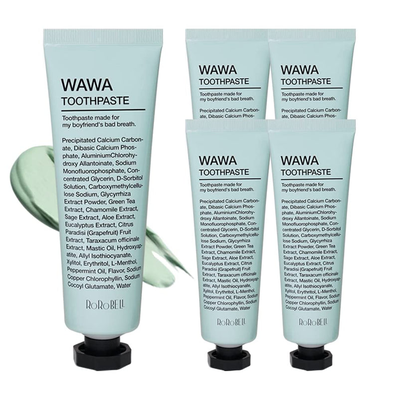 [Australia] - ROROBELL Wawa Toothpaste Made for My Boyfriend's Bad Breath, Sensitive Teeth, Improvement of Gum Problems/Peppermint Flavor/Made with Wasabi I 3.53 fl.oz (Pack of 5) 0.71 Fl Oz (Pack of 5) 