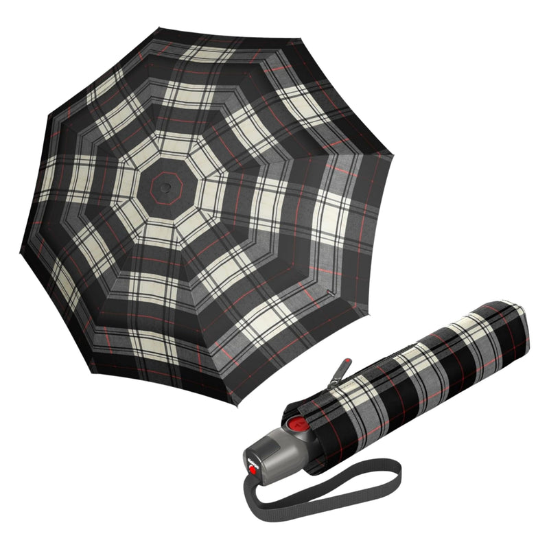 Knirps T.200 Duomatic Compact Rain Umbrella in Black/White Check – Wind Tunnel Tested to 93 mph, Aluminum Steel Fiberglass Frame, 38in Canopy, OEKO-TEX, High-Performance Automatic Travel Umbrellas