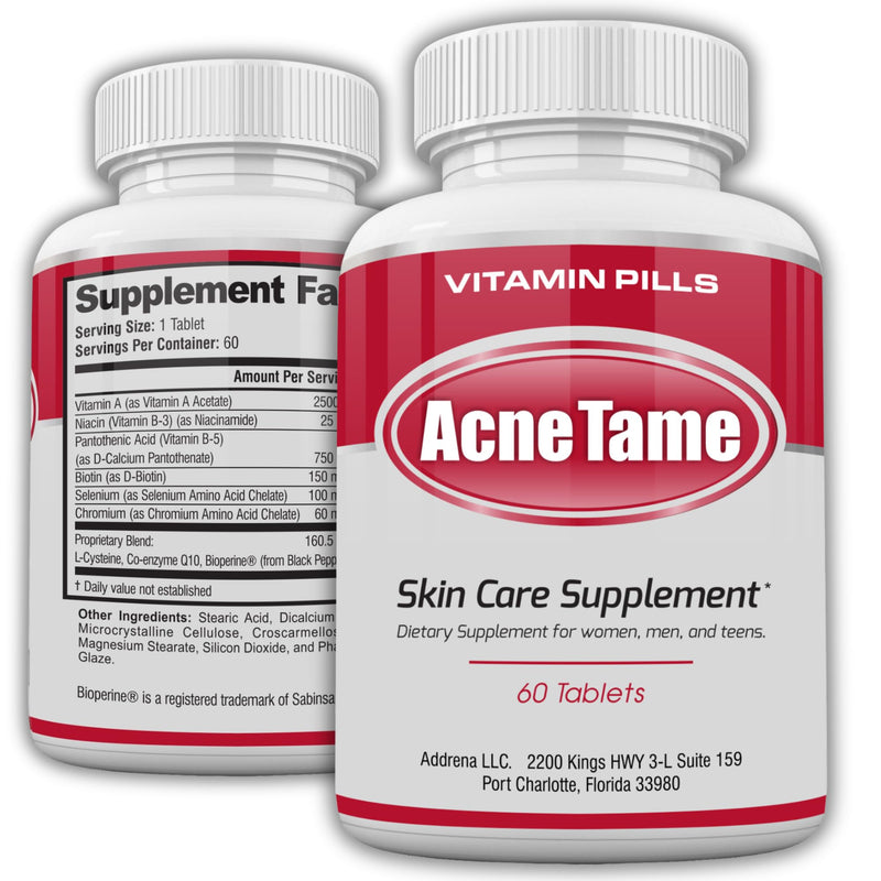 Acnetame Supplement- Anti Acne Vitamin Pills for Men Women Teens & Adults | Do your pores a favor and clear spots at the stem, natural hormonal pimple & blemish control, oily skin sebum 60 tablets