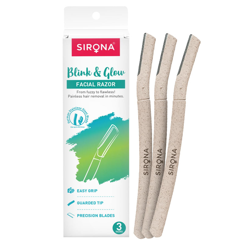 [Australia] - Sirona Blink & Glow Dermaplaning Razor for Women | Eyebrow Face Razor for Peach Fuzz & Precision Touch-Ups | Eyebrow & Facial Razor with Safety Cover - Pack of 3 3 Razors 
