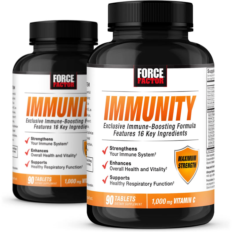 Force Factor Immunity, 2-Pack, Immune Support Booster with Elderberry and 1000mg of Vitamin C, Plus Vitamin D, Zinc, Probiotics, Antioxidants, and Echinacea for Immune Health Defense, 180 Tablets 180 Count (Pack of 1)