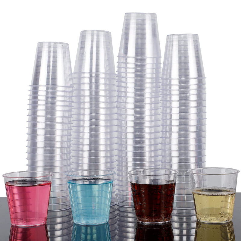 [Australia] - Zcaukya 100 Shot Glasses, 1oz Clear Plastic Disposable Hard Cups, Mini Cups Great Container for Sauce, Sample Tasting, Jello Shots, Pudding 