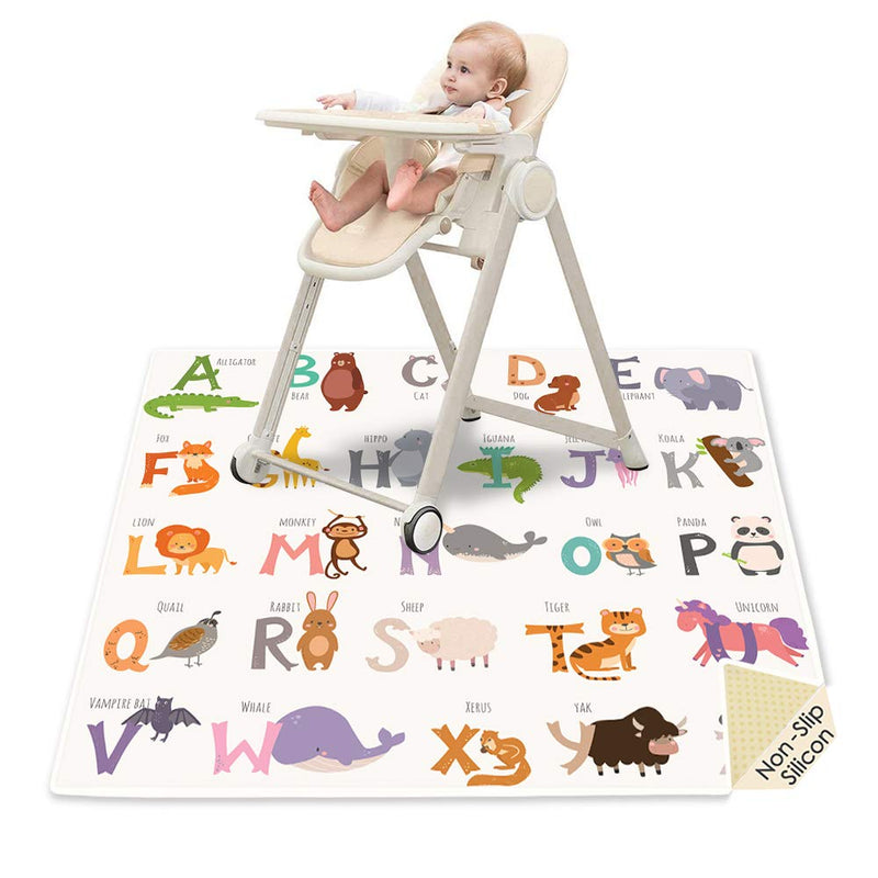 [Australia] - Splat Mat for Under High Chair, 51" SI Anti-Slip Waterproof Multipurpose Splash Mat, Washable High Chair Mat Floor Protection Table Cloth Portable Picnic Play Mat with Early Education Pattern Letters-beige 