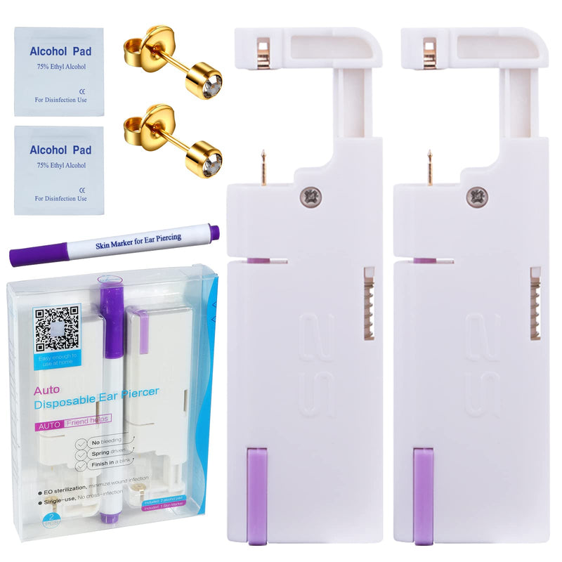 [Australia] - 2PCS Disposable Ear Piercing Kit Ear Piercing Gun Self Use Ear Piercings Kit Cartilage Piercing Gun with Hypoallergenic Earrings(3mm,24kt Gold) 3mm CZ,24Kt Gold 