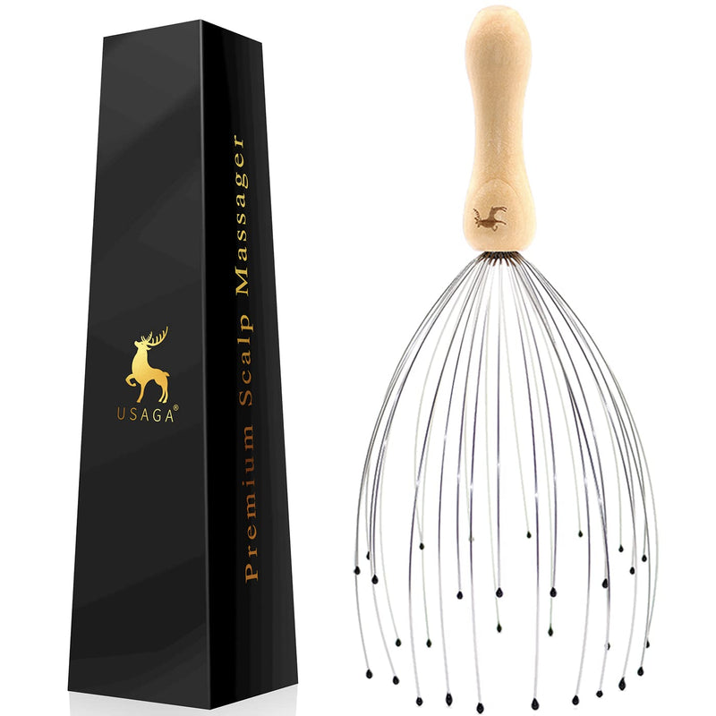 [Australia] - USAGA 32 Fingers Head Massager, Head Scratcher Scalp Massager for Head Body Relaxing Wood Handle (1 Pack) 1 