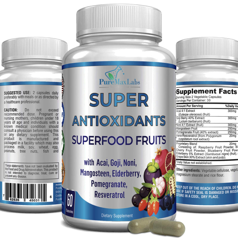 [Australia] - Super Antioxidant Fruit Superfood Complex - Powerful Antioxidant Superfruits, Acai, Goji, Noni, Mangosteen, Pomegranate, Elderberry, Resveratrol, Immune Support, Skin Care - 60 Capsules 