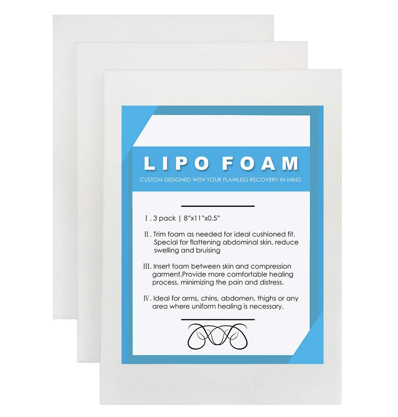 [Australia] - 3 Pack Lipo Foam - Post Surgery Ab Board for Use with Post Liposuction Surgery Flattening Abdominal Compression Garments Liposuction Foam pads for Recovery 8"X11" White 