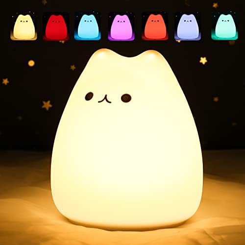 [Australia] - ZKLiLi Cat Night Light, Cute Cat Nursery Lights USB Rechargeable Cat Lamp Nightlight Birthday Christmas Gift with Warm White and 7-Color Breathing Modes for Kids Baby Children (Cat - Battery) Cat - Battery 