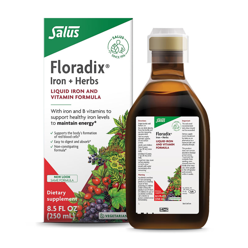 Floradix Iron & Herbs - Liquid Herbal Supplement for Energy Support - Iron Supplement with Vitamin C & Vitamin B Complex - Ferrous Gluconate Iron - for Men & Women - 8.5 fl oz Unflavored 8.5 Fl Oz (Pack of 1)