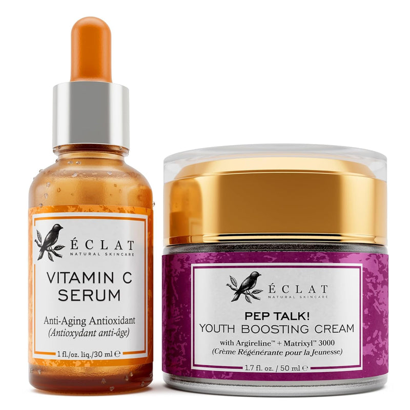 Eclat Skincare Vitamin C Serum + Anti Aging Face Cream Set – Vit C with Hyaluronic Acid, Ferulic Acid & Vitamin E + Collagen Peptide Moisturizer – Brightening & Anti Wrinkle Skin Care Duo for Women