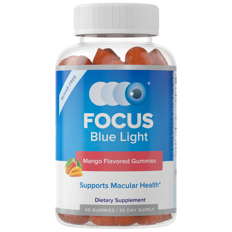 Focus Blue Light Mango Eye Vitamin Gummies, Lutein, Zeaxanthin, 60 Count | Support macular health, relieve eye fatigue, and protect vision from digital devices, made in USA, 30-day supply