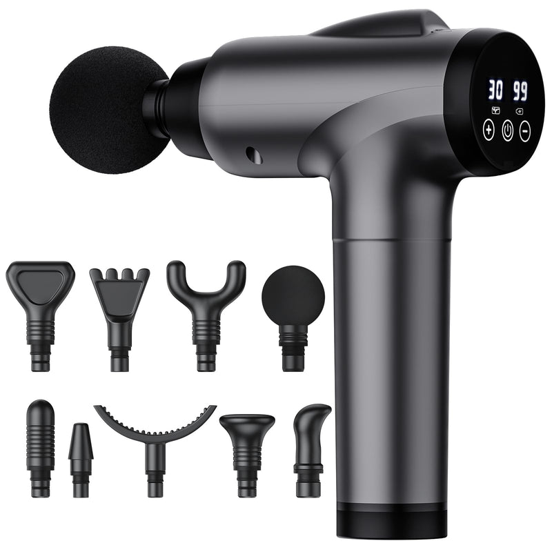 [Australia] - Massage Gun Deep Tissue, Handheld Electric Muscle Massager, High Intensity Percussion Massage Device for Pain Relief with 9 Attachments & 30 Speed(Grey) Grey 
