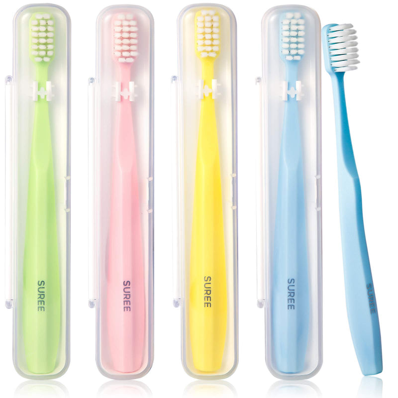 [Australia] - SUREE Extra Soft Toothbrush for Sensitive Teeth, Upgraded 10000 Ultra Soft Bristles for Adults & Elders, Manual Travel Toothbrush with Individual Portable Case (4 Pack) 4 Packs with Travel Cases 