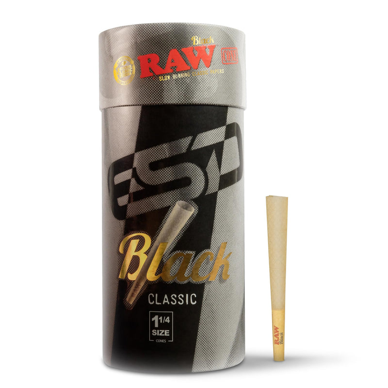[Australia] - RAW Cones Classic Black 1-1/4 Size | 100 Pack | Natural Pre Rolled Rolling Paper Pressed Extra Fine for Thin, Slow Burning, Naturally Translucent Paper with Tips & Packing Tubes Included 