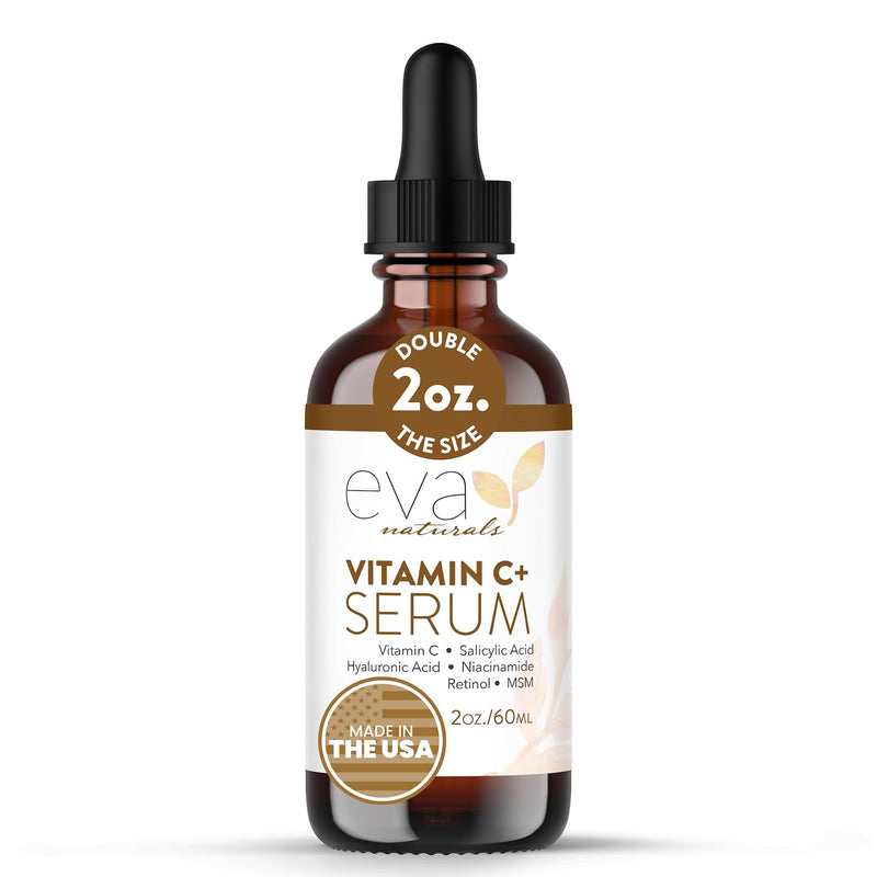 Eva Naturals Vitamin C Serum Plus with Hyaluronic Acid & Retinol, 2 oz | Niacinamide, salicylic acid, hydrating, skin-smoothing formula Regular 2 Fl Oz (Pack of 1)