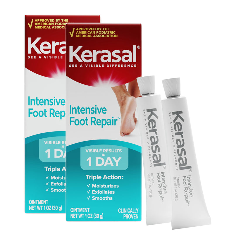 Kerasal Intensive Foot Repair Skin Healing Ointment for Cracked Heels and Dry Feet 1 oz , 2 Count, (Pack of 2) 1 Ounce (Pack of 2) Intensive Foot Repair (Pack of 2)