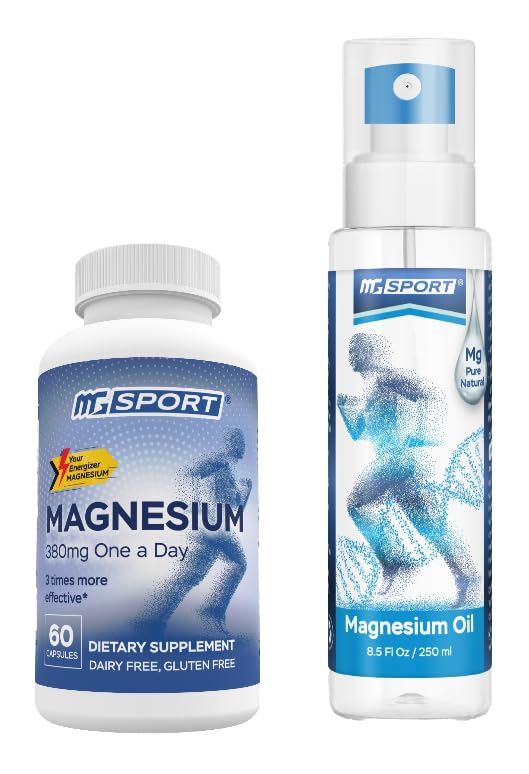 Magnesium High Absorption Supplement and Oil Spray Supports Muscle Function, Sore Muscles, Leg Cramps and Recovery