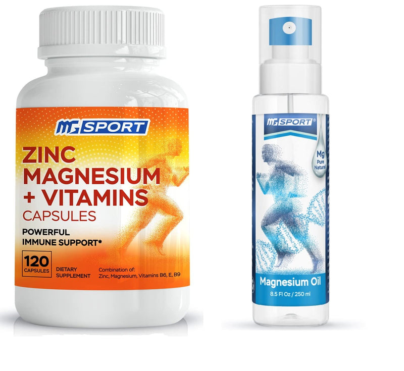 High Absorption Zinc and Magnesium Supplement and Magnesium Oil Spray - for Leg Cramps and Muscle Recovery