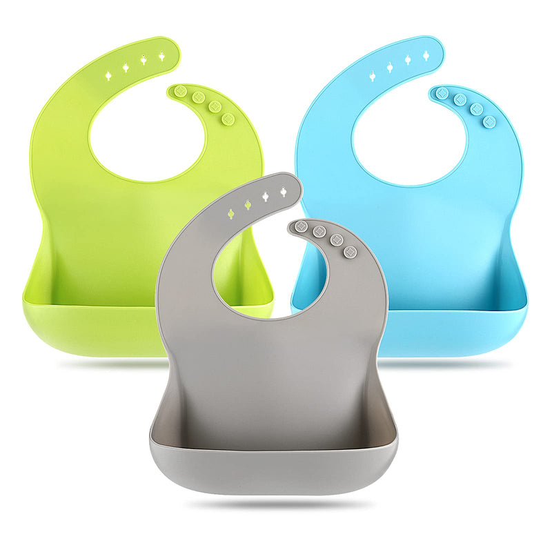 [Australia] - Silicone Bibs for Babies & Toddlers Set of 3, Silicone Baby Bibs for Boy and Girl, Adjustable Soft Waterproof Bibs 