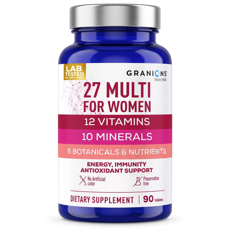 Granions Multi 27 Women's Multivitamin - Vitamins A, B, C, D3, E & B12 with Iron, Zinc, Magnesium & CoQ10 - Daily Energy, Immune & Antioxidant Support Supplement - 90 Tablets