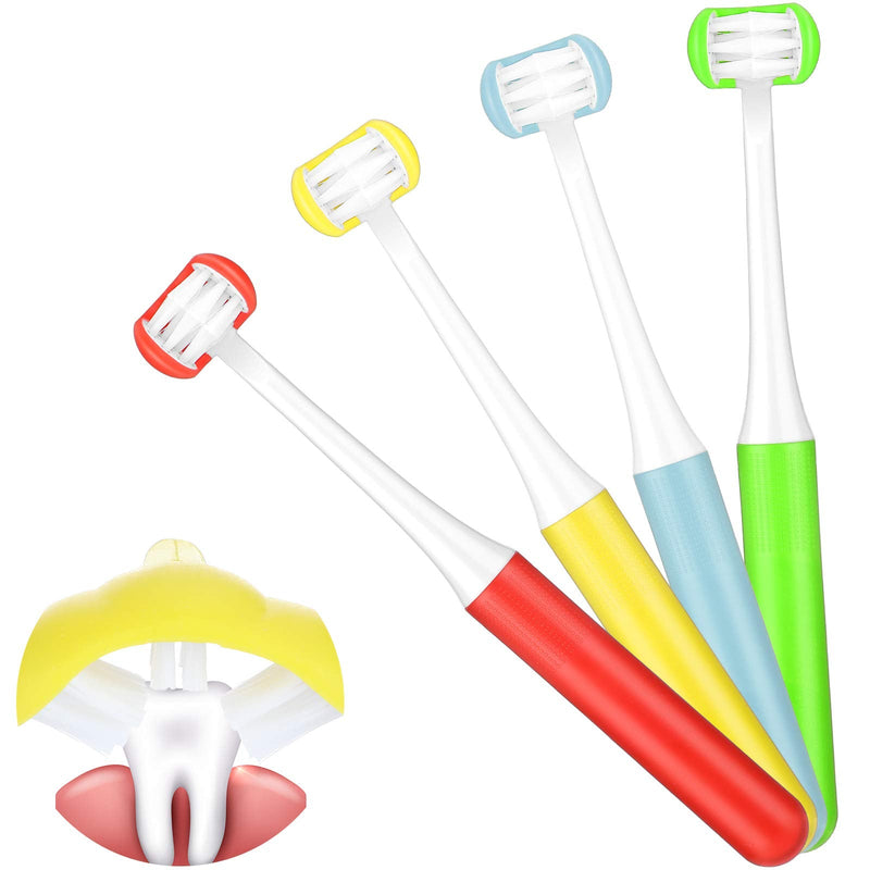 [Australia] - Patelai 4 Pieces Autism Toothbrush for Special Needs Soft Wrap-Around Training Tooth Brush Saving Time for Kids, Gentle Clean Tooth to Completely Cover The Toothbrush (Blue, Yellow, Green, Red) 