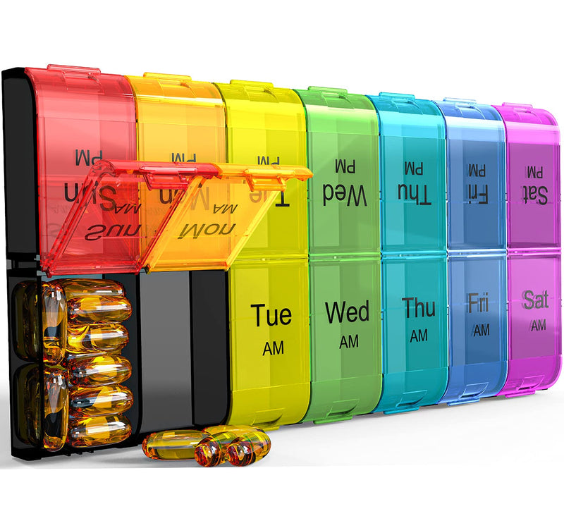 [Australia] - Extra Large Pill Organizer 2 Times a Day, Weekly XL AM PM Pill Case, 7 Day Pill Box Twice a Day, Oversized Daily Medicine Organizer for Vitamins, Big Pill Container, Medication Dispenser (Rainbow) Rainbow 