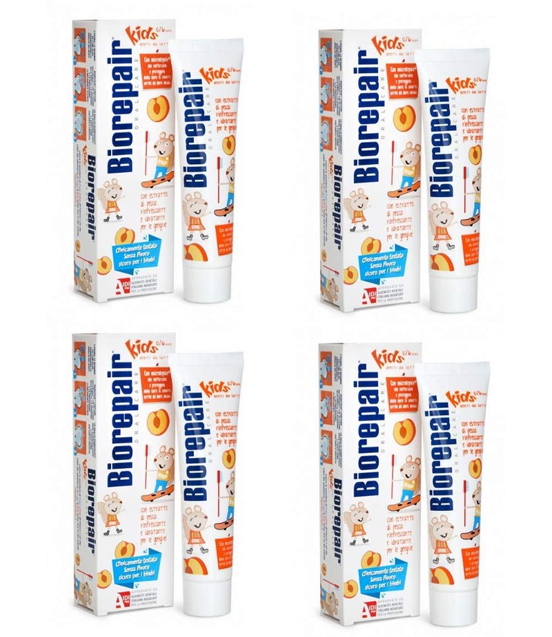 Biorepair Kids 0-6 Oral Care Toothpaste Peach 1.7fl.oz 50ml, Pack of 4