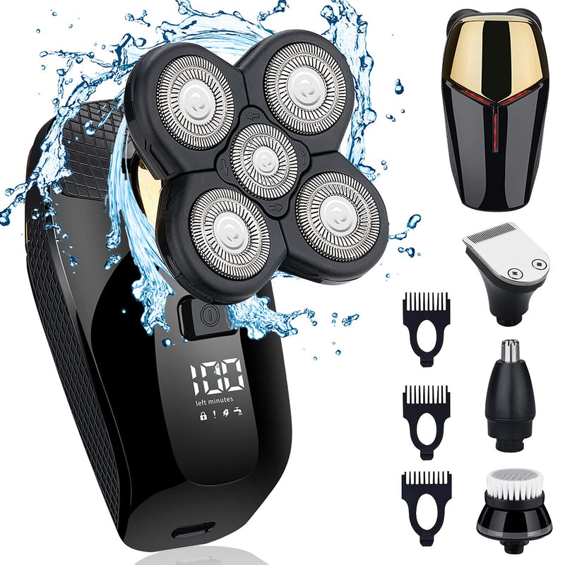 [Australia] - 4 in 1 Electric Head Shaver Set - Bald Shaver, Wet & Dry, Cordless, with Nose & Ear Trimmer, Facial Cleansing, Rechargeable, IPX6 Waterproof Jk-5588 