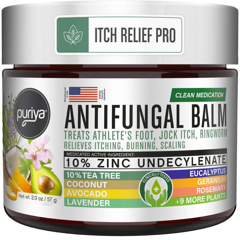Puriya Antifungal Balm, Athlete's Foot, Jock Itch, Ringworm Treatment, 2 oz | Clinically Proven, Concentrated, Antifungal Cream, Relieves Itching, Burning, Cracking, Treats & Hydrates Skin, Plant-Powered