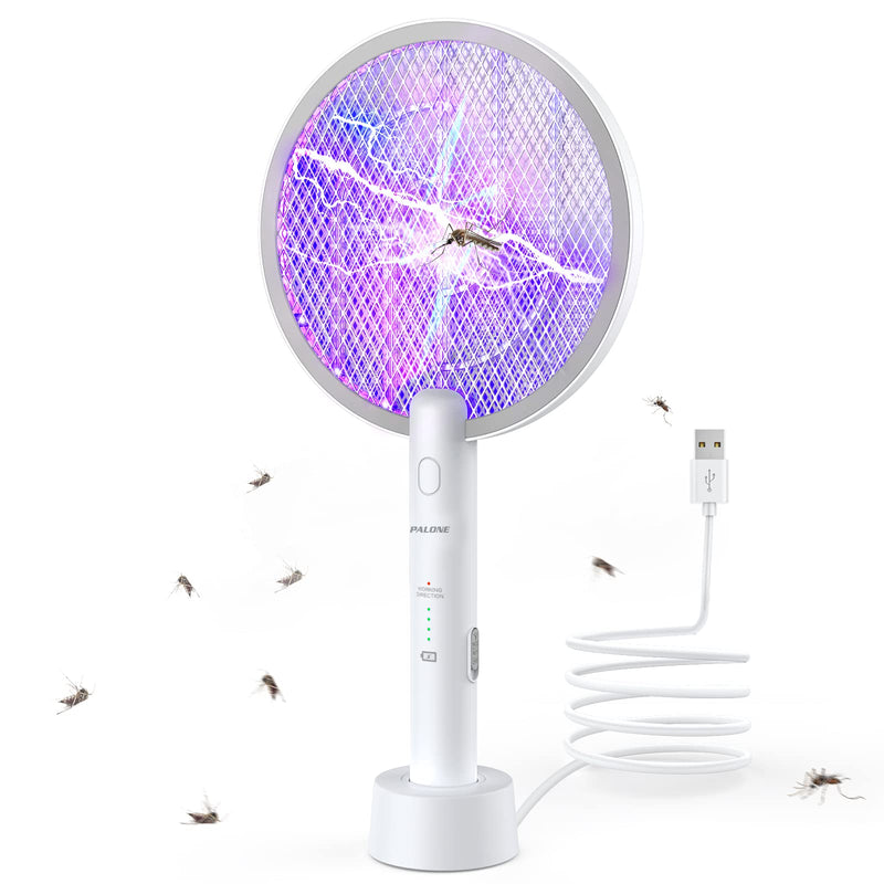 [Australia] - PALONE Electric Fly Swatter 3000V Bug Zapper Racket 2 in 1 Fly Swatter with 1200mAh Battery Rechargeable Mosquito Killer Lamp with 3 Layers Safety Mesh for Indoor and Outdoor 1 Pack White 