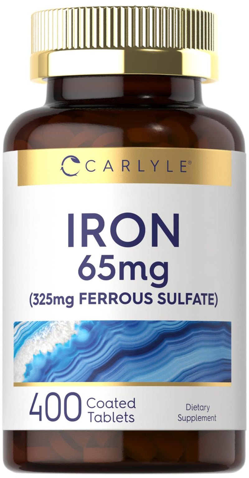 [Australia] - Carlyle Iron Ferrous Sulfate 65 mg | 400 Tablets | Non-GMO, Gluten Free, and Vegetarian Supplement | High Potency 