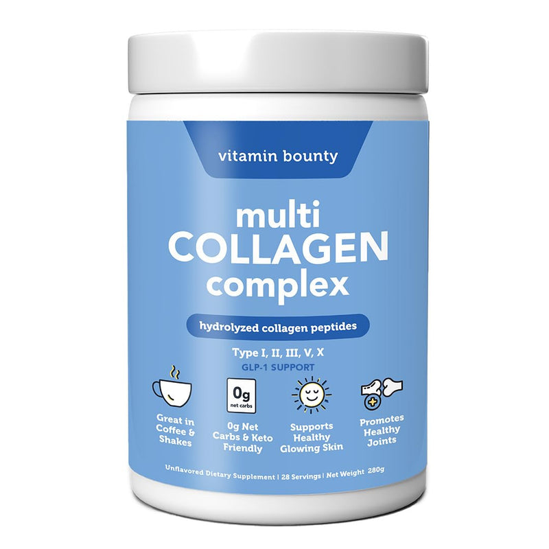 Vitamin Bounty Multi Collagen Complex - Hydrolyzed Collagen Peptides Types I, II, III, V & X - Supports Skin Elasticity, Joint Health, Hair & Nail Growth - 28 Servings 8.25 Ounce (Pack of 1)
