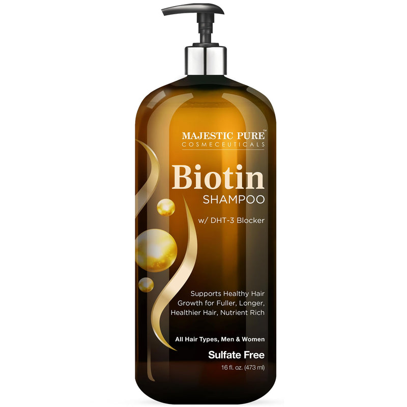 Majestic Pure Biotin Volumizing Shampoo - 16 Fl Oz | Ideal for Hair Loss - with DHT-3 Blocker - Hydrating & Nourishing - Sulfate Free, for Men & Women - Thin Hair Shampoo
