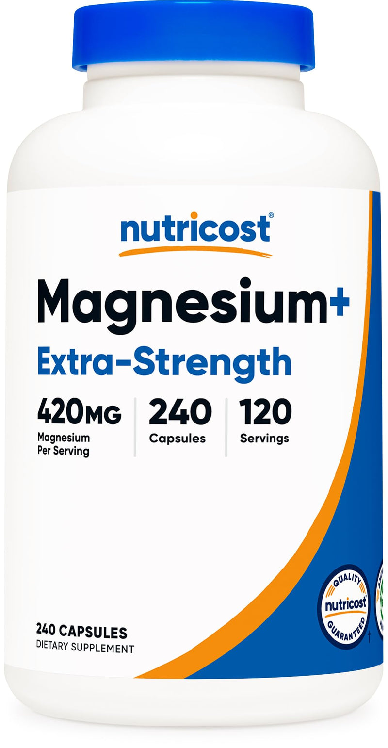 [Australia] - Nutricost Magnesium+ Extra Strength 420mg, 240 Capsules - 120 Servings. Magnesium Oxide and Glycinate - Non-GMO, Gluten Free, Vegan Friendly Vegetarian 240 Count (Pack of 1) 