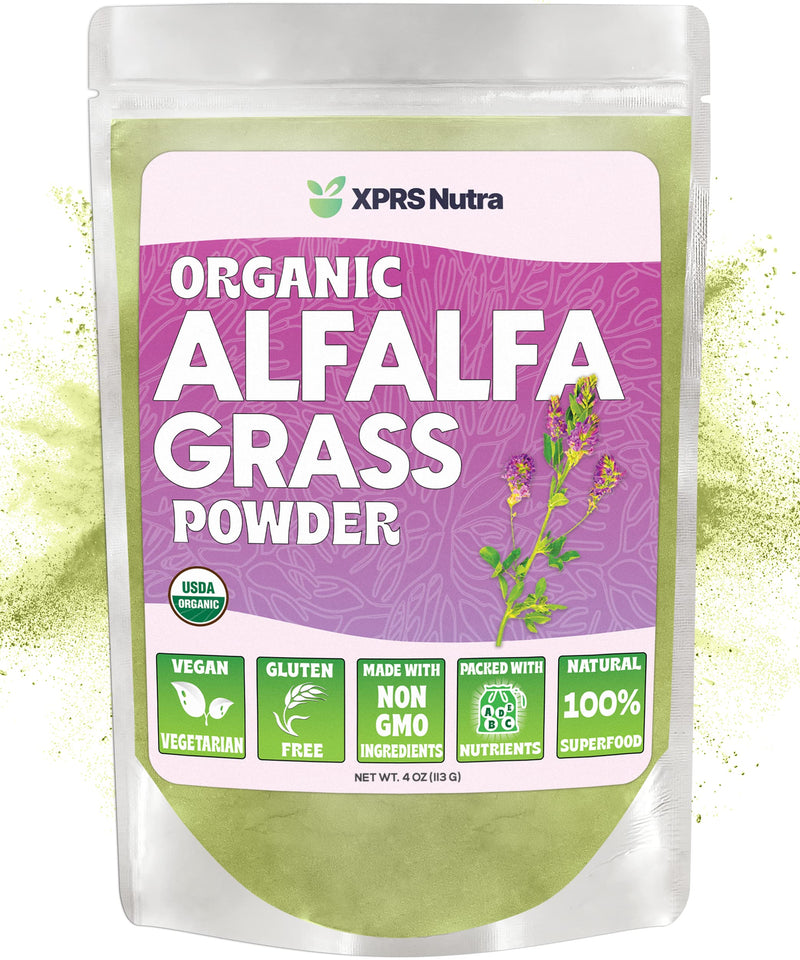 [Australia] - XPRS Nutra Organic Alfalfa Powder - Premium Vegan Alfalfa Supplement Rich in Calcium, Antioxidants, Vitamins - Farmer Alfalfa Supplement for Kids and Adults - Vegan Friendly Alfalfa Leaf (4 Ounce) 4 Ounce (Pack of 1) 