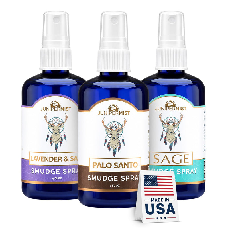 Smudge Spray Gift Set of 3 (114ml), Sage Spray, Palo Santo & Lavender Spray for Cleansing Negative Energy, Spiritual Room Spray Set, Smudge Kit Alternative, Essential Oil Spray