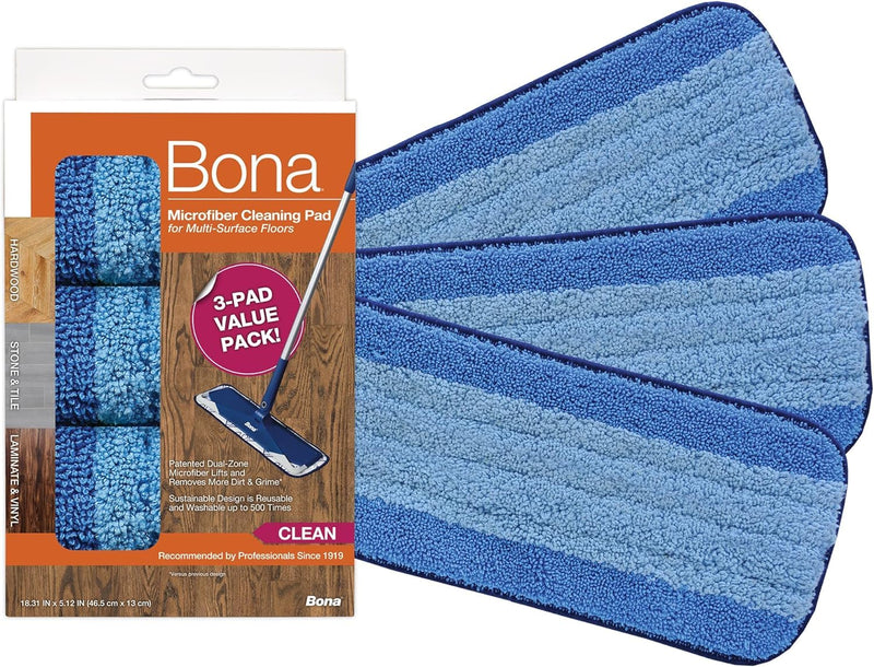 [Australia] - Bona Mop Microfiber Cleaning Pad for Hardwood & Hard Surface Floors - Value 3-Pack - For Use With Bona Mops - Dual Zone Cleaning Microfiber Cleaning (3 Count) 