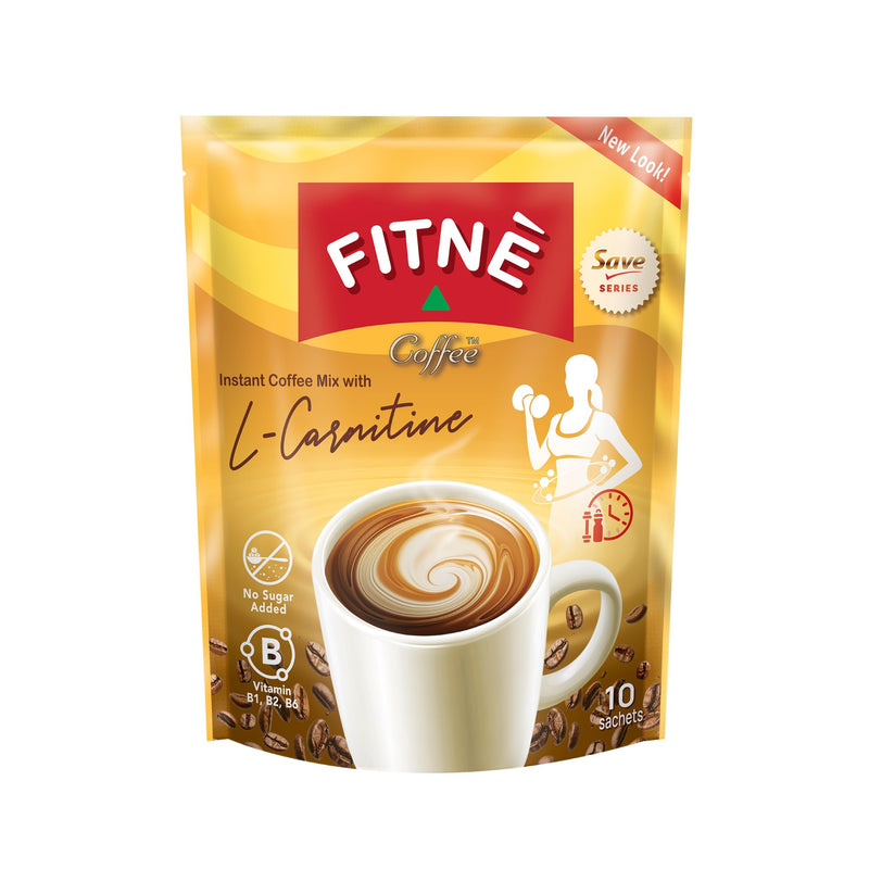 FITNE Instant 3 in 1 Coffee Packets Mix with L-Carnitine for Workout Exercise Vitamin B1 B2 B6 Smooth Blend No Sugar Sucralose Sweetener, 10 Sachets 10 Count (Pack of 1)