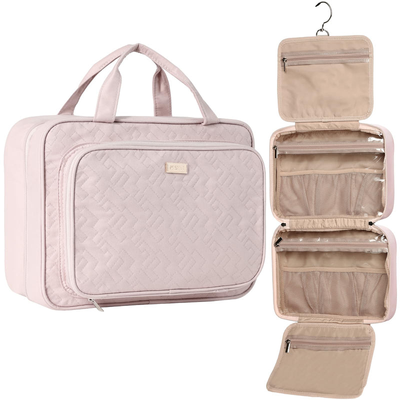 NISHEL Hanging Travel Toiletry Bag, Visible Makeup Organizer, Cosmetic Case for Journey Accessories, Bathroom Shower, Pink