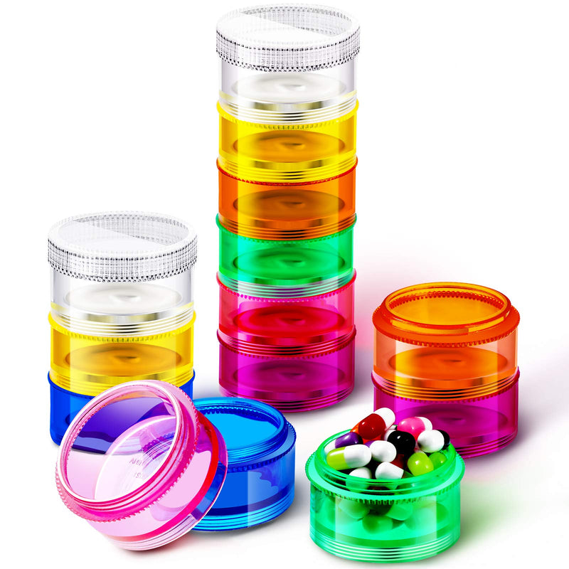Sieral 2 Pieces 7 Days Stackable Pill Organizer Round Weekly Containers | Tower Design with Secure Lids, 7 Individual Cases per Set for Travel, Ideal for Medications Vitamins Supplements Storage