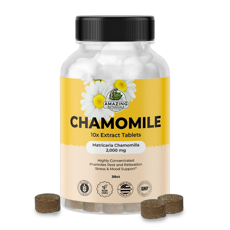 [Australia] - Organic Chamomile Extract Tablets - Matricaria Chamomilla Plant-Based Supplement - 10x Extract 2000 MG Each - Promotes Relaxation - 30 Tablets 